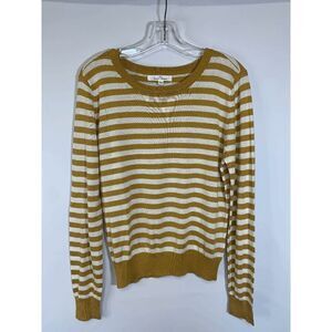 Love Tree Women's Mustard / White Tight Knit Pullover Long Sleeve Sweater Size L